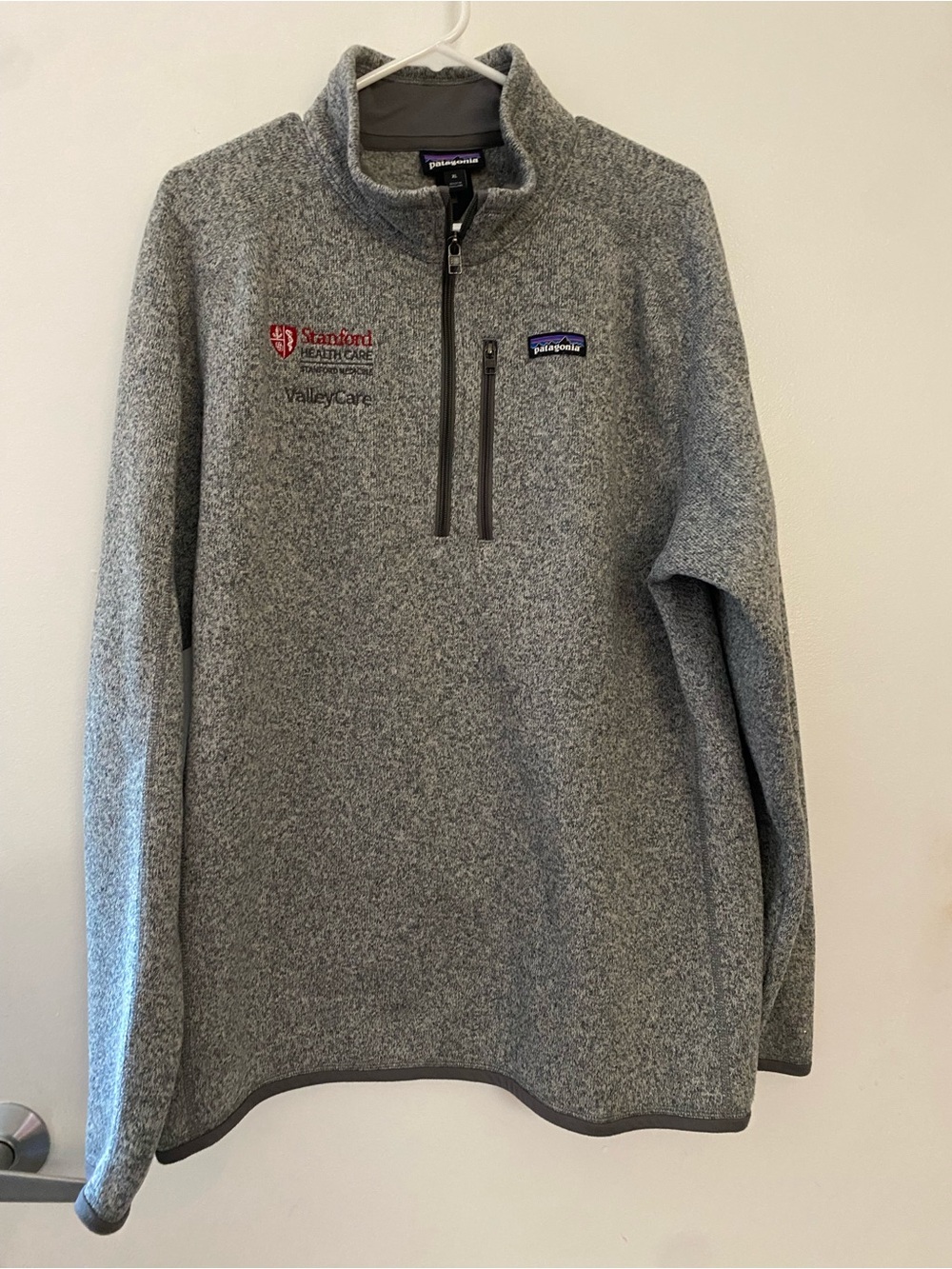 Patagonia Heather Gray Quarter-Zip Pullover with Red Crest Embroidery
